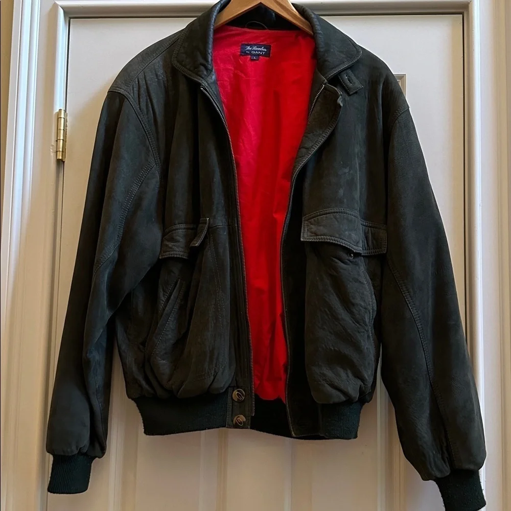 GANT VINTAGE SUEDE LEATHER JACKET DARK GREEN SzL